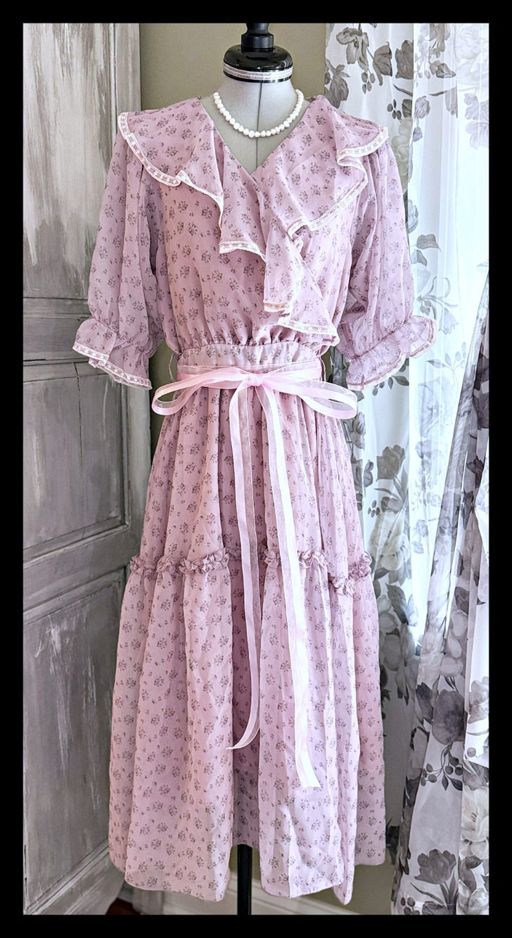 Swankiss Rose Chiffon Prairie Dress Gyaru Cottagecore Himekaji Princess Japan